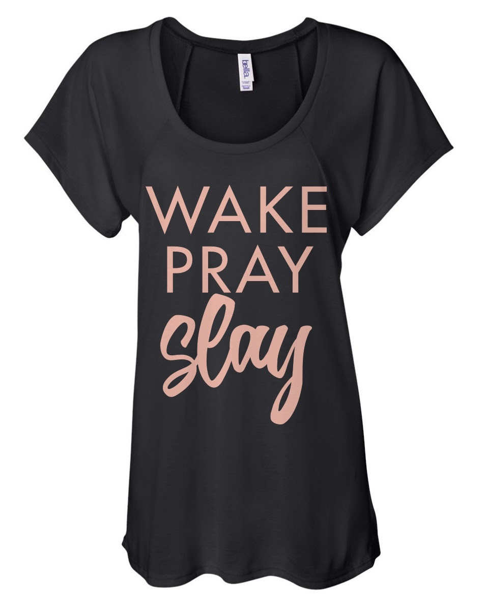 Dare to Be Wake Pray Slay Tee (Black & Blush)