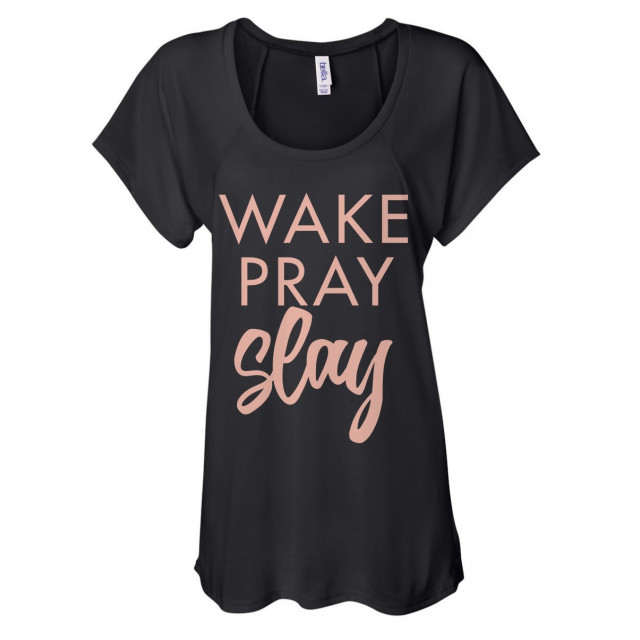 Dare to Be Wake Pray Slay Tee (Black & Blush)